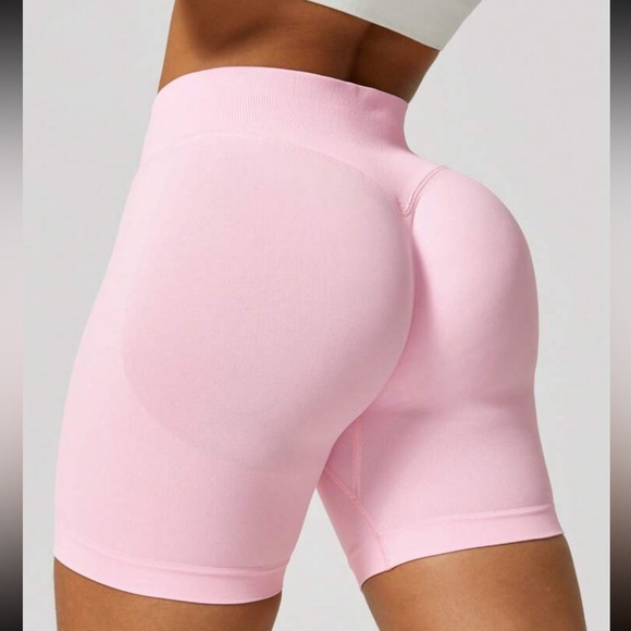 Pants - Women's Pink Workout Shorts, Pink Seamless Workout Shorts, Pink Biker Shorts